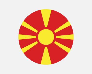 North Macedonia Round Country Flag. North Macedonian Circle National Flag. Republic of North Macedonia Circular Shape Button Banner. EPS Vector Illustration.