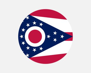 Ohio USA Round State Flag. OH, US Circle Flag. State of Ohio, United States of America Circular Shape Button Banner. EPS Vector Illustration.