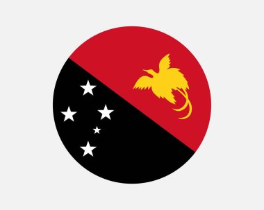 Papua New Guinea Round Country Flag. Papua New Guinean Circle National Flag. Independent State of Papua New Guinea Circular Shape Button Banner. EPS Vector Illustration.