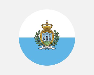 San Marino Round Country Flag. Sammarinese Circle National Flag. Republic of San Marino Circular Shape Button Banner. EPS Vector Illustration.