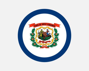 West Virginia USA Round State Flag. WV, US Circle Flag. State of West Virginia, United States of America Circular Shape Button Banner. EPS Vector Illustration.