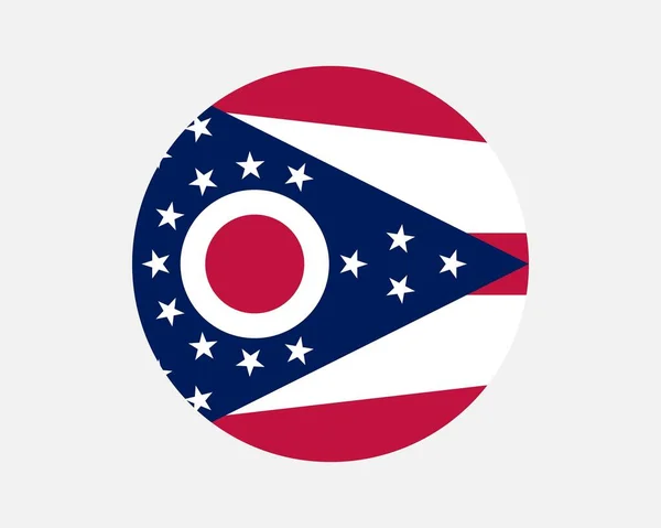 オハイオ州の州旗 アメリカのサークルフラッグ オハイオ州 米国の円形の形のボタンバナーの状態 Epsベクトルイラスト — ストックベクタ