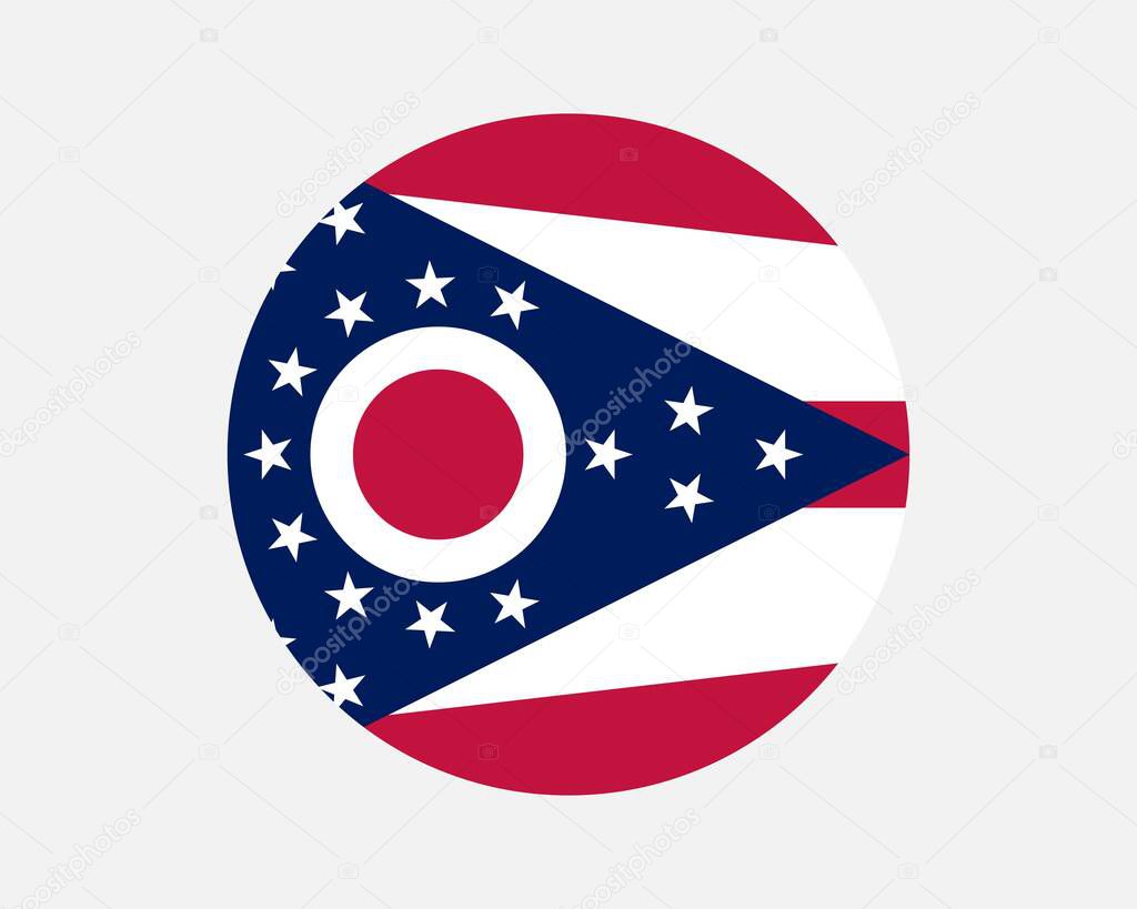 Ohio USA Round State Flag. OH, US Circle Flag. State of Ohio, United States of America Circular Shape Button Banner. EPS Vector Illustration.