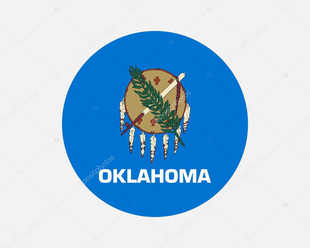 Oklahoma USA Round State Flag. OK, US Circle Flag. State of Oklahoma, United States of America Circular Shape Button Banner. EPS Vector Illustration.