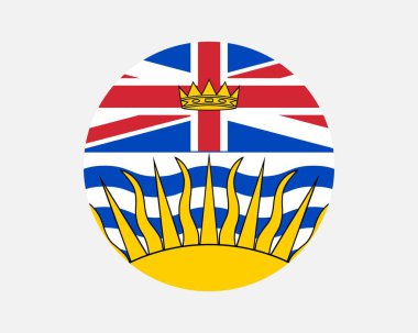 British Columbia Canada Round Flag. BC, Canadian Circle Flag. British Columbia Canada Province Circular Shape Button Banner. EPS Vector Illustration.