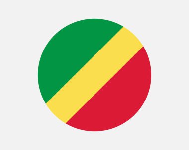 Congo (Brazzaville) Round Country Flag. Circular Congolese National Flag. Republic of the Congo Circle Shape Button Banner. EPS Vector Illustration.