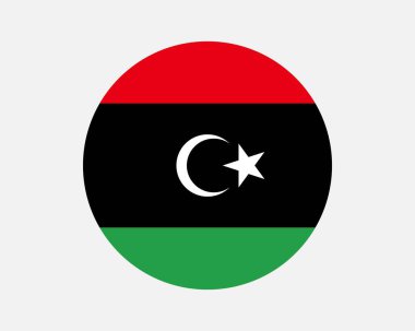 Libya Round Country Flag. Libyan Circle National Flag. State of Libya Circular Shape Button Banner. EPS Vector Illustration.