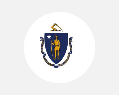 Massachusetts USA Round State Flag. MA, US Circle Flag. State of Massachusetts, United States of America Circular Shape Button Banner. EPS Vector Illustration.