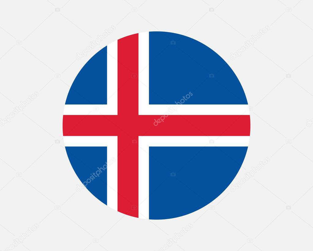 Iceland Round Country Flag. Icelandic Circle National Flag. Iceland Circular Shape Button Banner. EPS Vector Illustration.