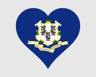 Connecticut Amerikan Kalp Bayrağı. CT: Love Shape State Flag. Connecticut Amerika Birleşik Devletleri Simge Simgesi Simgesi Clipart. EPS Vektör İllüstrasyonu.