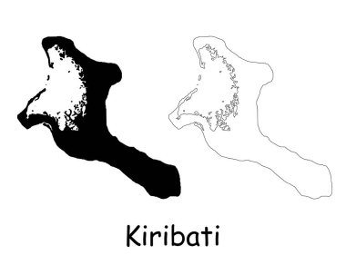 Kiribati Haritası. Kiribati Siyah silueti ve beyaz arkaplanda izole edilmiş ana hat haritası. Kiritimati Adası Sınır Çizgisi Simge İşareti Simgesi Clipart EPS Vektörü
