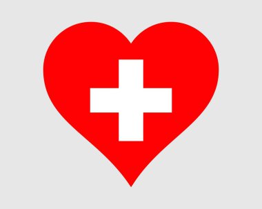 İsviçre Kalp Bayrağı. İsviçre Aşk Şekli Ülke Bayrağı. İsviçre Konfederasyon Sancak Simgesi İmza Sembolü. EPS Vektör İllüstrasyonu.