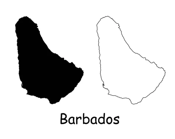 Barbade Carte Barbade Silhouette Noire Carte Contour Isolée Sur Fond — Image vectorielle