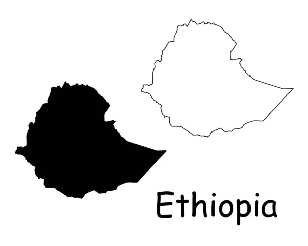 Mapa Etiopía Silueta Negra Etíope Mapa Contorno Aislado Sobre Fondo — Vector de stock