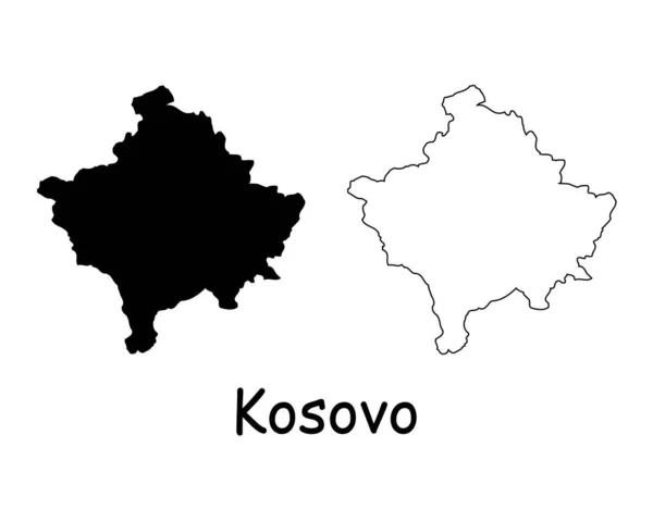 Kosovo Karte Kosovar Kosovan Black Silhouette Und Umrisskarte Isoliert Auf — Stockvektor