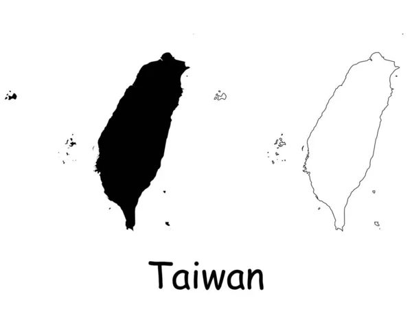 Taiwan Karte Taiwanesische Schwarze Silhouette Und Umrisskarte Isoliert Auf Weißem — Stockvektor