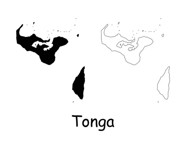 Mapa Tonga Tongan Silueta Negra Mapa Contorno Aislado Sobre Fondo — Archivo Imágenes Vectoriales