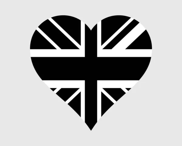 Black White Heart Flag Velká Británie Dark Love Shape Země — Stockový vektor