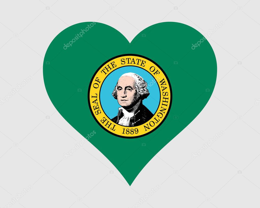Washington USA Heart Flag. WA US Love Shape State Flag. Evergreen State United States of America Banner Icon Sign Symbol Clipart. EPS Vector Illustration.