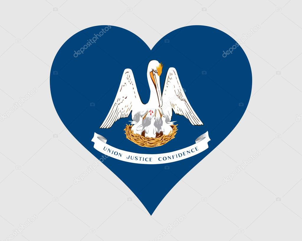 Louisiana USA Heart Flag. LA US Love Shape State Flag. Louisianian United States of America Banner Icon Sign Symbol Clipart. EPS Vector Illustration.