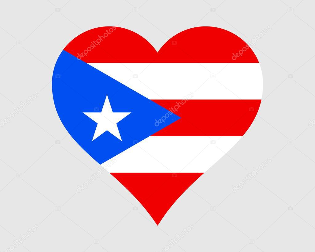 Puerto Rico Heart Flag. Puerto Rican Love Shape Flag. PR Unincorporated and organized US Commonwealth Banner Icon Sign Symbol Clipart. EPS Vector Illustration.