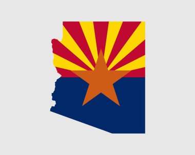 Arizona Harita Bayrağı. Arizona haritası, Arizona eyalet bayrağıyla ABD. ABD, Amerika, Amerika, Amerika Birleşik Devletleri, ABD, AZ Devlet Sancağı. Vektör illüstrasyonu.