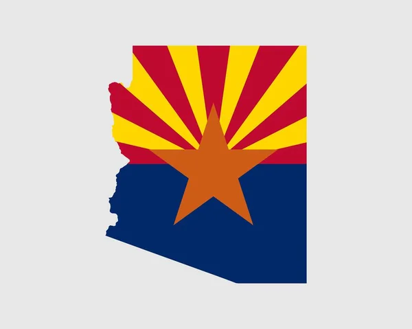 Arizona Harita Bayrağı. Arizona haritası, Arizona eyalet bayrağıyla ABD. ABD, Amerika, Amerika, Amerika Birleşik Devletleri, ABD, AZ Devlet Sancağı. Vektör illüstrasyonu.