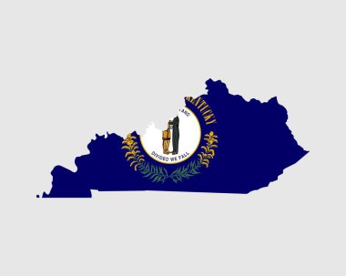 Kentucky Harita Bayrağı. KY haritası, ABD bayrağıyla birlikte. Amerika, Amerika, Amerika, Amerika Birleşik Devletleri, ABD Bayrağı. Vektör illüstrasyonu.