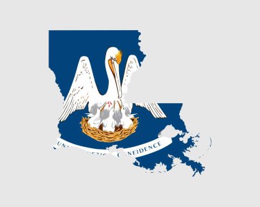 Louisiana Harita Bayrağı. Los Angeles haritası, ABD bayrağı. Amerika, Amerika, Amerika, Amerika Birleşik Devletleri, ABD Bayrağı. Vektör illüstrasyonu.