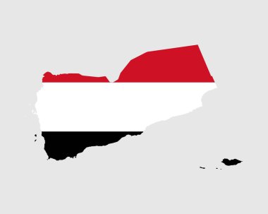 Yemen Bayrak Haritası. Yemen Cumhuriyeti haritasında Yemen ülke bayrağı var. Vektör İllüstrasyonu.