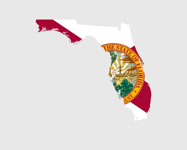 フロリダ州地図旗 州旗を持つアメリカのフロリダ州の地図 アメリカ アメリカ アメリカ アメリカ アメリカ州旗 ベクターイラスト — ストックベクタ