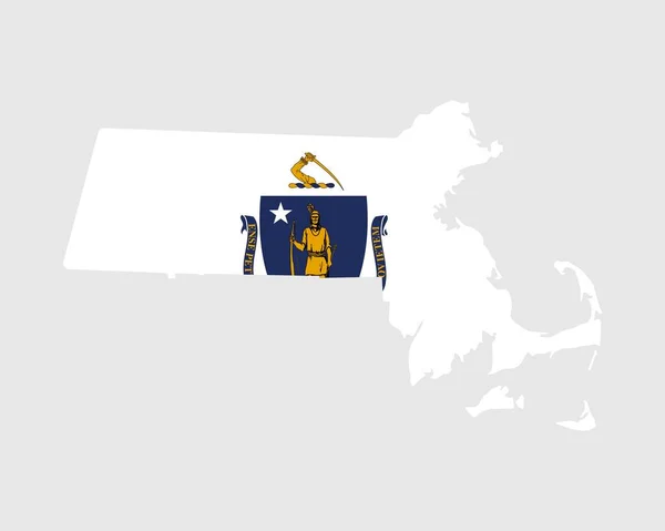 Bandeira Mapa Massachusetts Mapa Eua Com Bandeira Estado Estados Unidos — Vetor de Stock