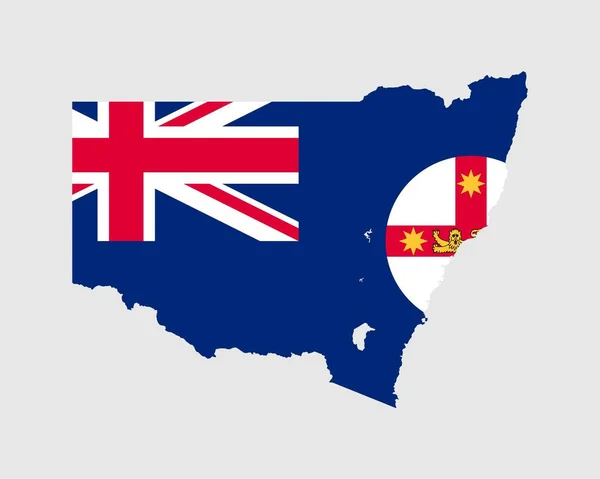 Yeni Güney Galler Harita Bayrağı Eyalet Bayrağıyla Nsw Haritası Avustralya — Stok Vektör