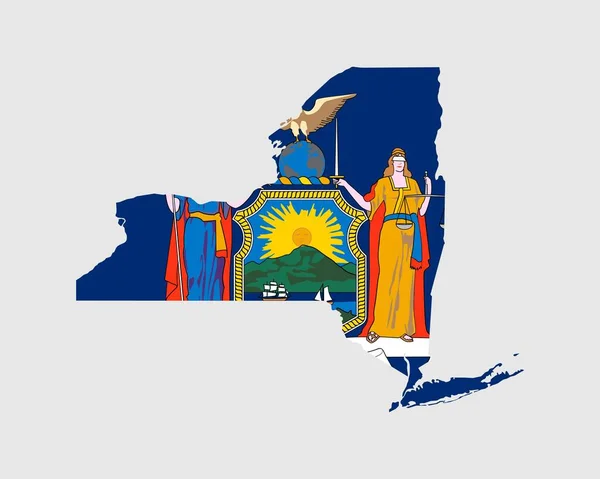 New York State Map Flagga Karta Över Usa Med Statsflaggan — Stock vektor
