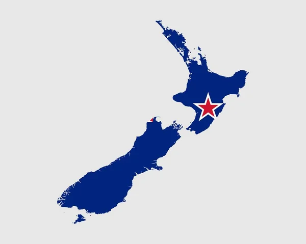Mappa Della Bandiera Neozelandese Mappa Della Nuova Zelanda Con Bandiera — Vettoriale Stock