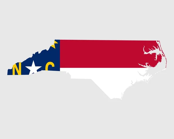 North Carolina Landkarte Flagge Karte Von Usa Mit Der Staatsflagge — Stockvektor