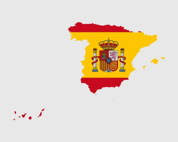 Spanien Flaggkarta Karta Över Konungariket Spanien Med Den Spanska Landsflaggan — Stock vektor