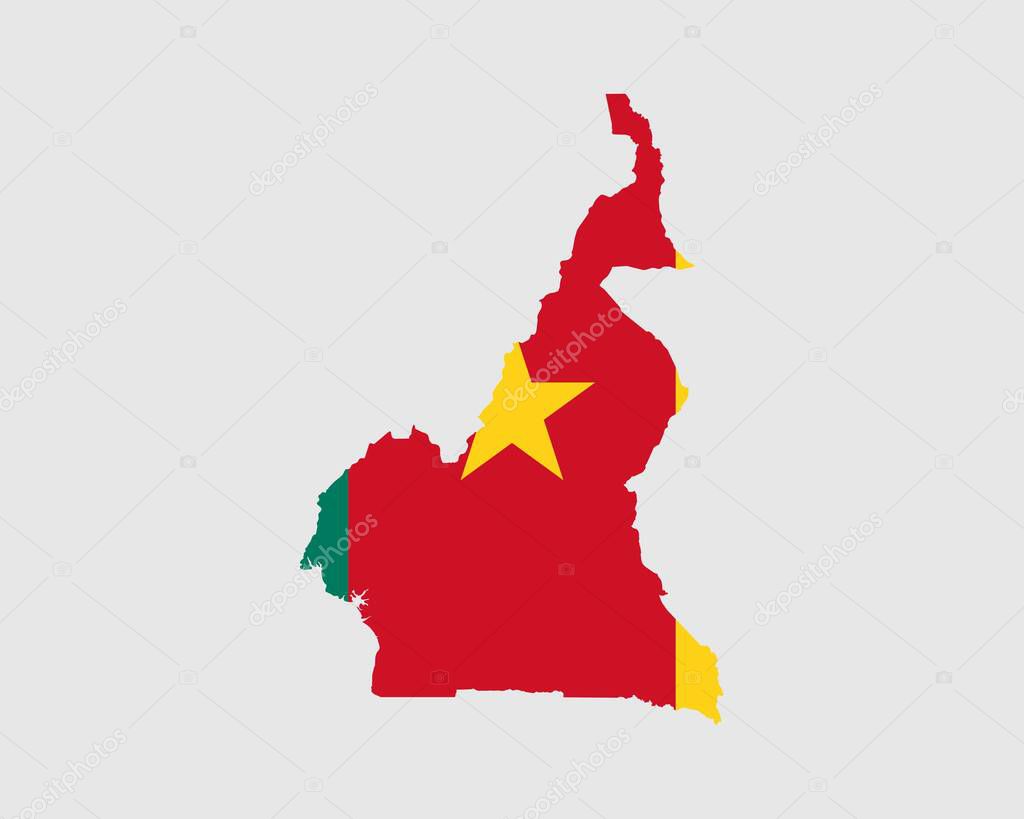 Cameroon Map Flag. Map of Cameroon with the Cameroonian country flag. Vector Illustration.