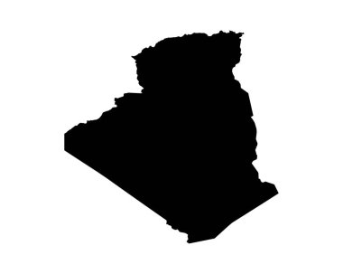 Algeria Map. Algerian Country Map. Black and White National Outline Boundary Border Shape Geography Territory EPS Vector Illustration Clipart