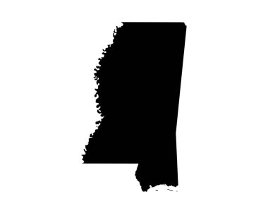 Mississippi US Map. MS USA State Map. Black and White Mississippian State Border Boundary Line Outline Geography Territory Shape Vector Illustration EPS Clipart