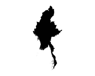 Myanmar Map. Burma Country Map. Black and White Burmese National Nation Outline Geography Border Boundary Shape Territory Vector Illustration EPS Clipart