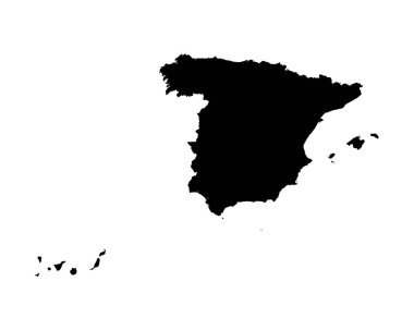 Spain Map. Spanish Country Map. Black and White Spaniard National Nation Geography Outline Border Boundary Territory Shape Vector Illustration EPS Clipart