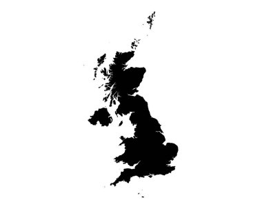 UK Map. United Kingdom Country Map. Black and White Great Britain British National Nation Geography Outline Border Boundary Territory Shape Vector Illustration EPS Clipart