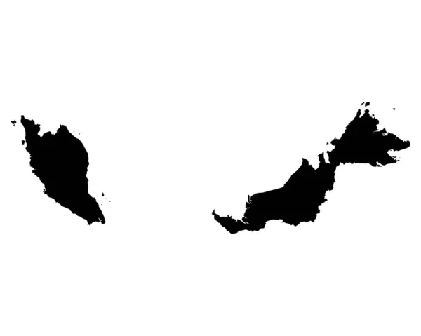 Malaysia Map Malaysian Country Map Black White National Nation Outline — Stockový vektor