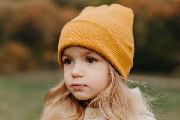 Retrato Uma Menina Bonito Pouco Andando Parque Outono — Fotografia de Stock