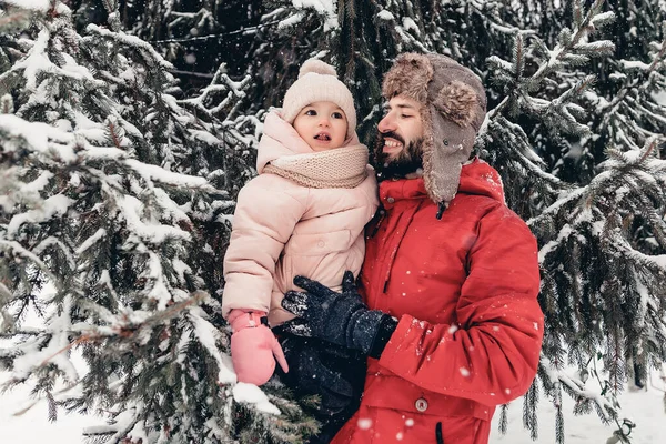 Handsome Bearded Young Dad His Little Cute Daughter Having Fun — Stock Photo, Image