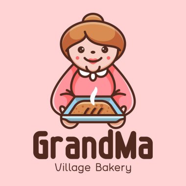 Büyükanne BAKERY MASKOT logosu, ikon ve yapışkan