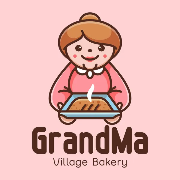 Grandma Bakery Mascot Logo Icon Und Sticker lizenzfreie Stockillustrationen