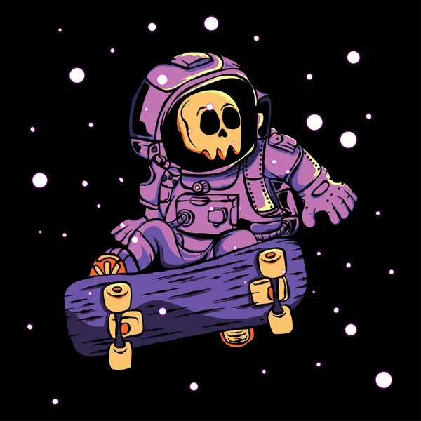 Ilustración Del Skater Astronaut Del Cabello Para Shirt Sticker Print — Vector de stock