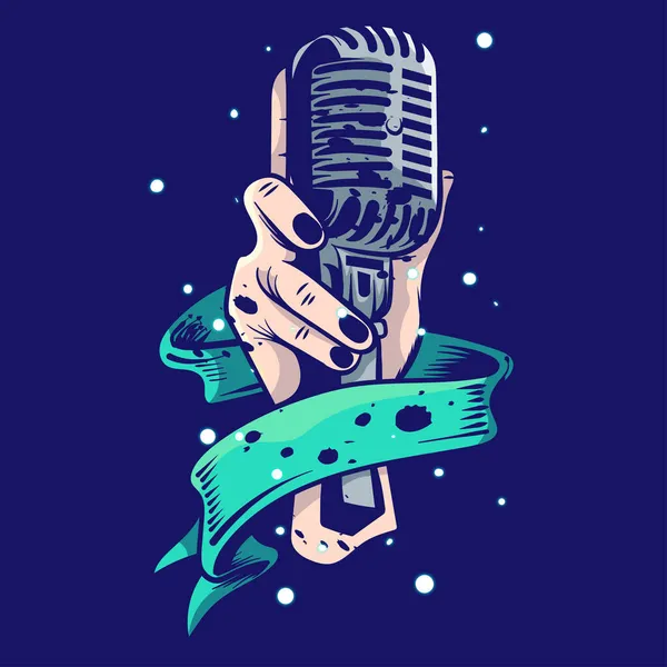 Hand Holding Microphone Para Shirt Sticker Poster Illustration — Vetor de Stock